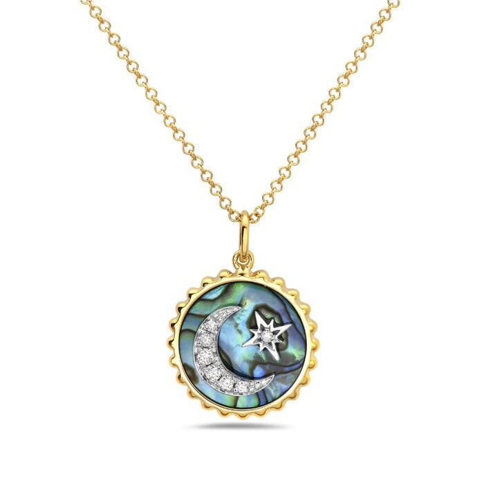 Natural Abalone & Diamond Moon & Star Necklace in 14K Two-Tone Gold by Bassali