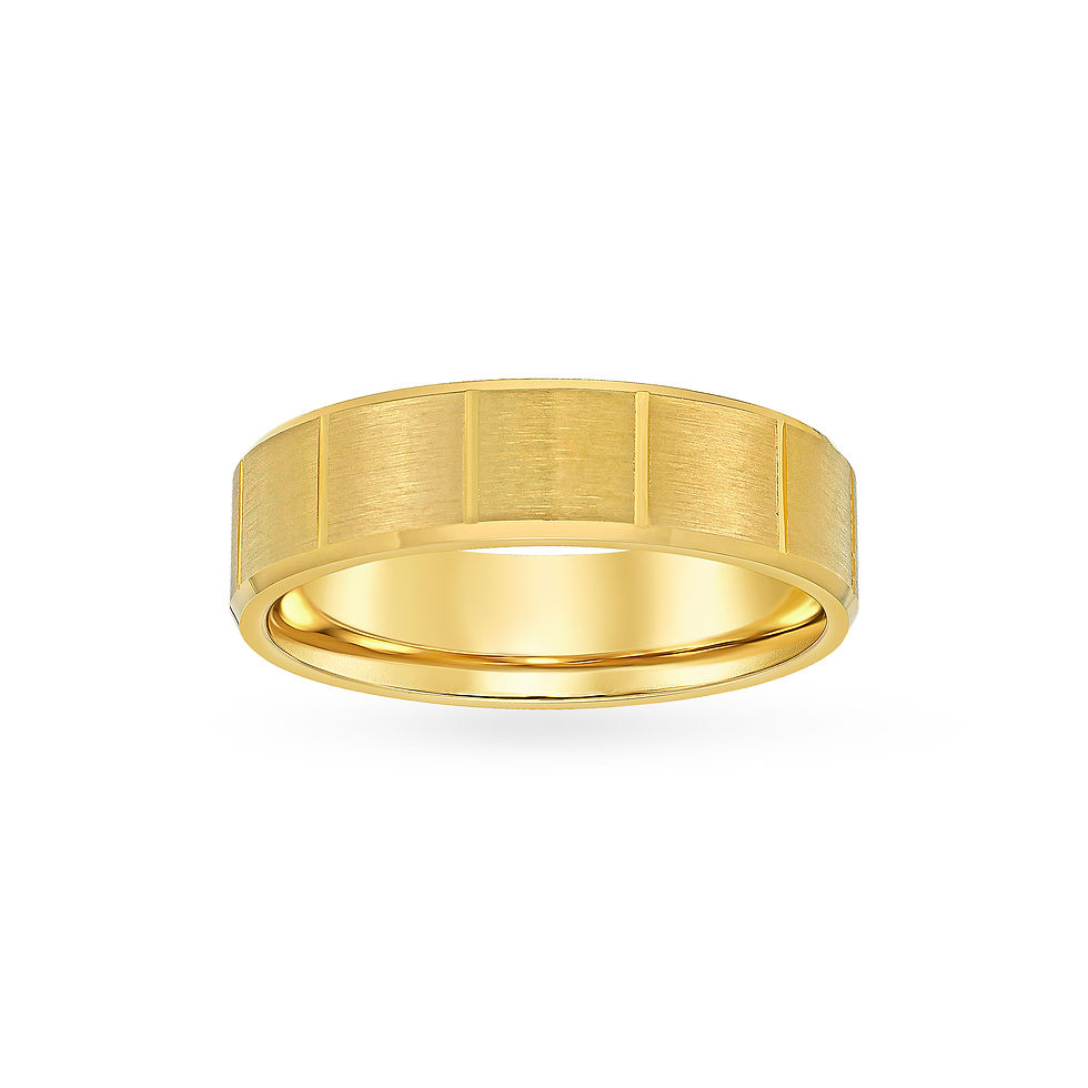 Wide Square Brushed men's wedding band, 14K yellow gold, 6 mm front view, Midas MB000439