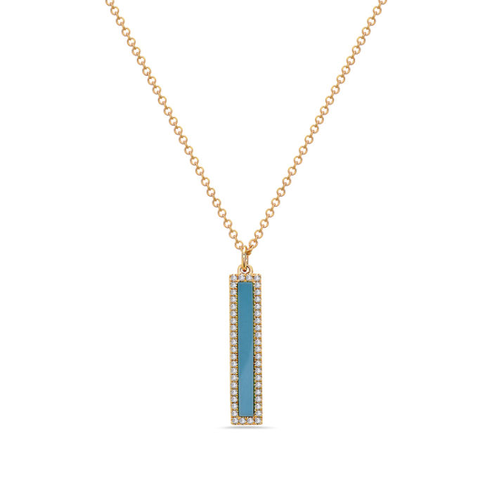 Natural Amazonite & Diamond Bar Necklace in 14K Yellow Gold by Bassali