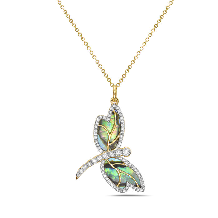 Natural Abalone Leaf & Branch Necklace in 14K Yellow Gold by Bassali
