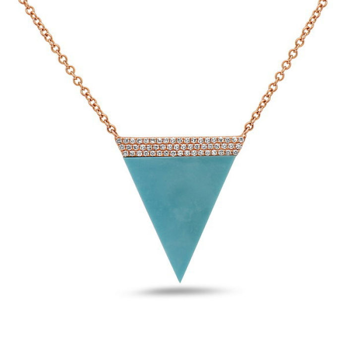 Natural Amazonite & Diamond Triangle Necklace in 14K Yellow Gold by Bassali
