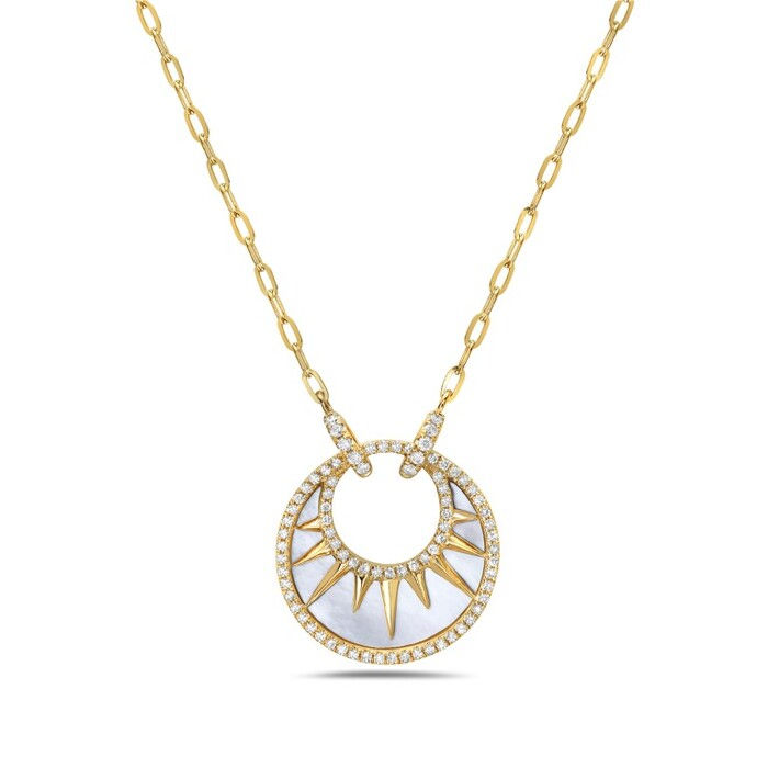 Natural Mother-of-Pearl & Diamond Celestial Crescent Necklace in 14K Yellow Gold by Bassali