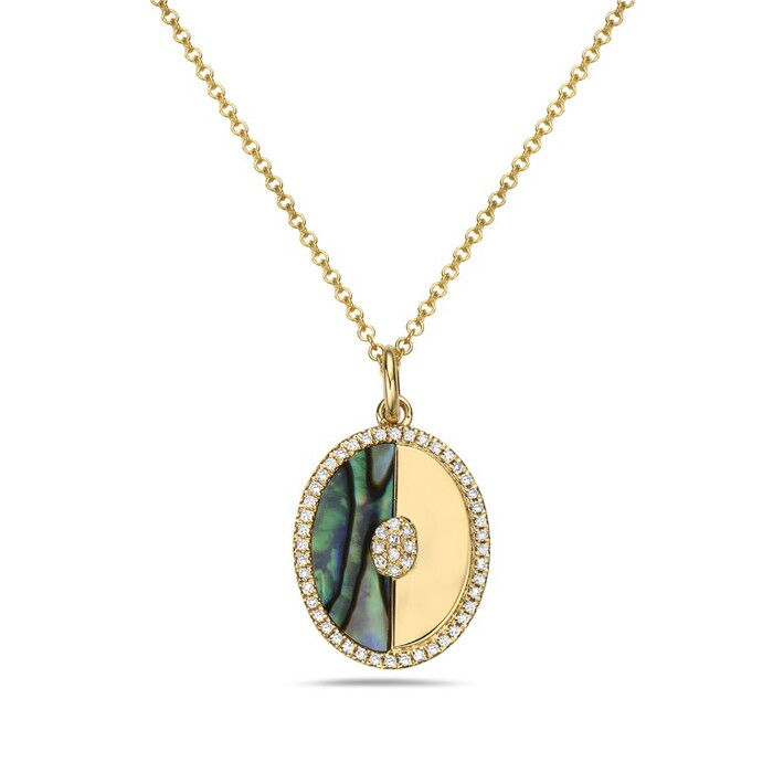 Natural Abalone & Diamond Sculpted Disc Necklace in 14K Yellow Gold by Bassali