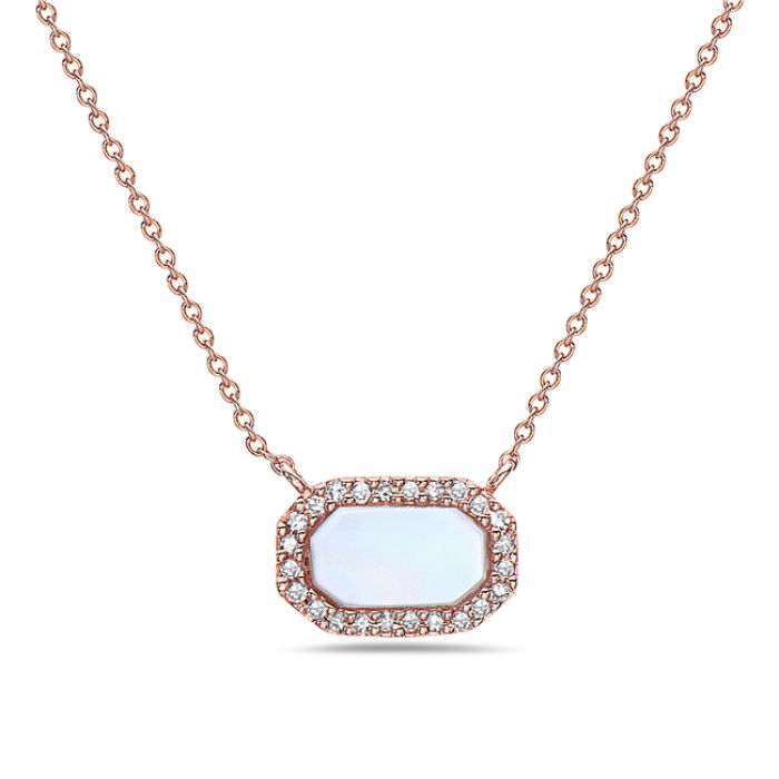 Natural Mother-of-Pearl & Diamond Cushion Bar Necklace in 14K Rose Gold by Bassali