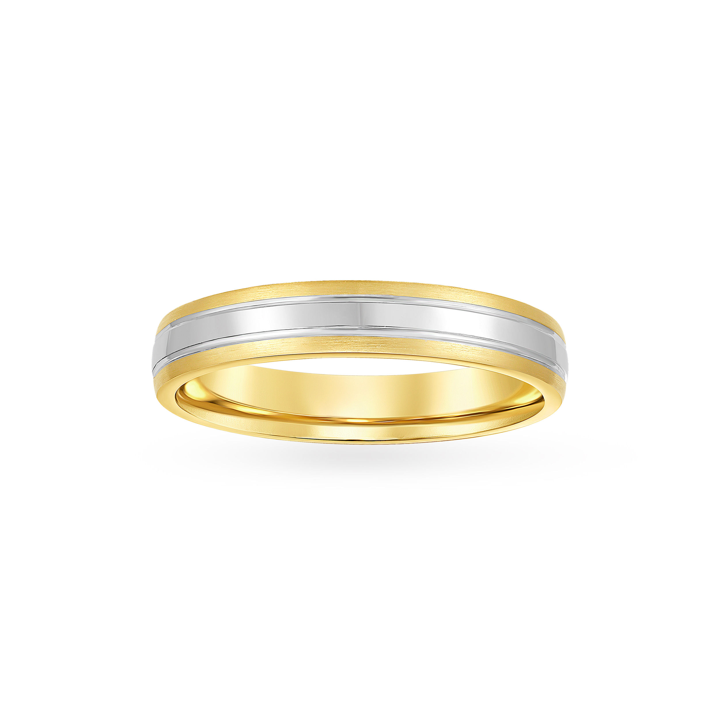 Center Rail Dome Band (White/Yellow) men's wedding band, 14K yellow and white gold, 4 mm front view, Midas MB000448