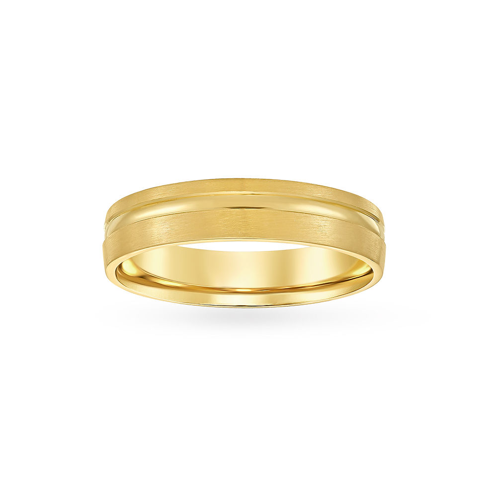 Asymmetrical Rail Dome Band men's wedding band, 14K yellow gold, 5 mm front view, Midas MB000460