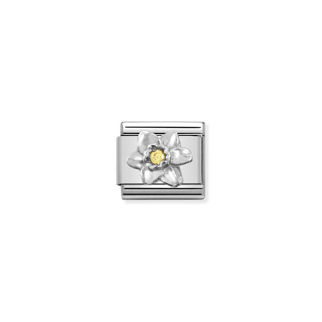 Charm, Composable® Link, Silver Daffodil, Yellow CZ