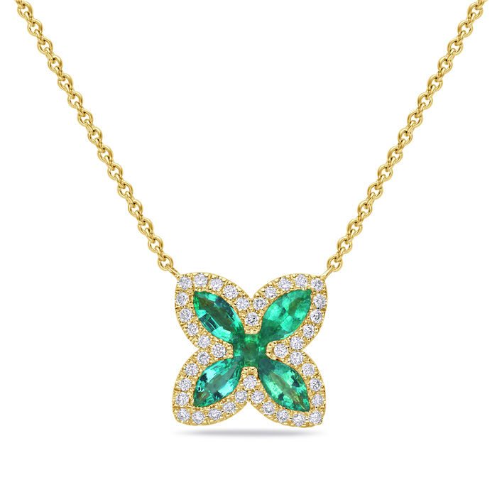 Natural Emerald & Diamond Butterfly Necklace in 14K Yellow Gold by Bassali