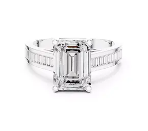 Emerald-Cut Ring with Channel-Set Baguettes in 14K White Gold, designed by Louis G. Jewelry