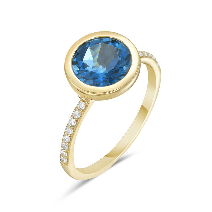 Natural London Blue Topaz Bezel Ring in 14K Yellow Gold by Bassali