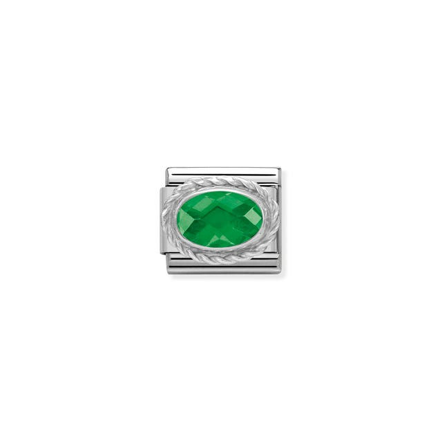 Charm, Composable® Link, Green oval stone, silver