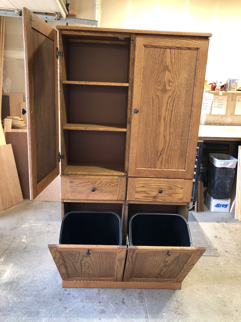 Thumbnail: Handmade Oak Side-By-Side Double With Drawers and Top Cabinet 