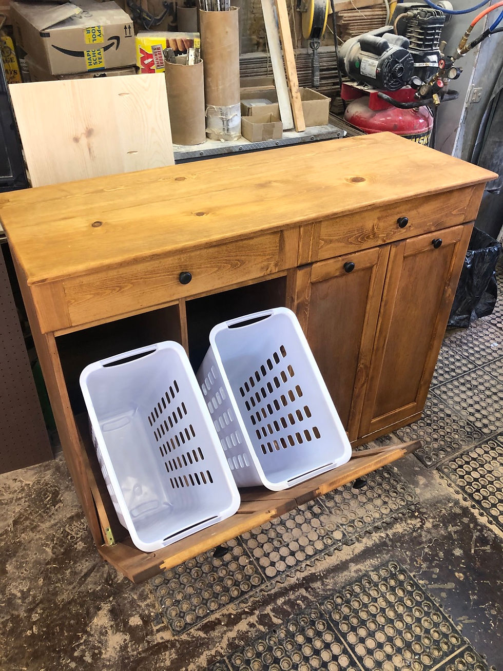 Thumbnail: Pine Independently Opening Quadruple Laundry Hampers With Drawers