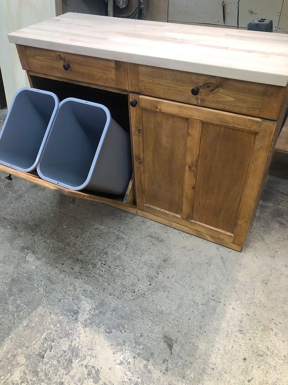 Thumbnail: Pine Double With Large Side Cabinet and Drawers With Butcher Block Top