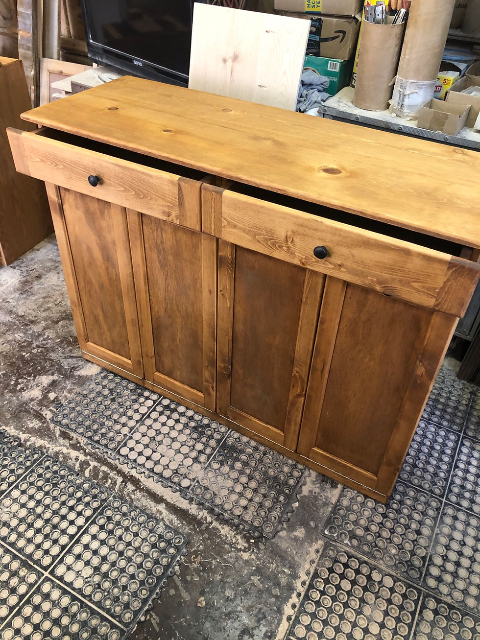 Thumbnail: Pine Independently Opening Quadruple Laundry Hampers With Drawers