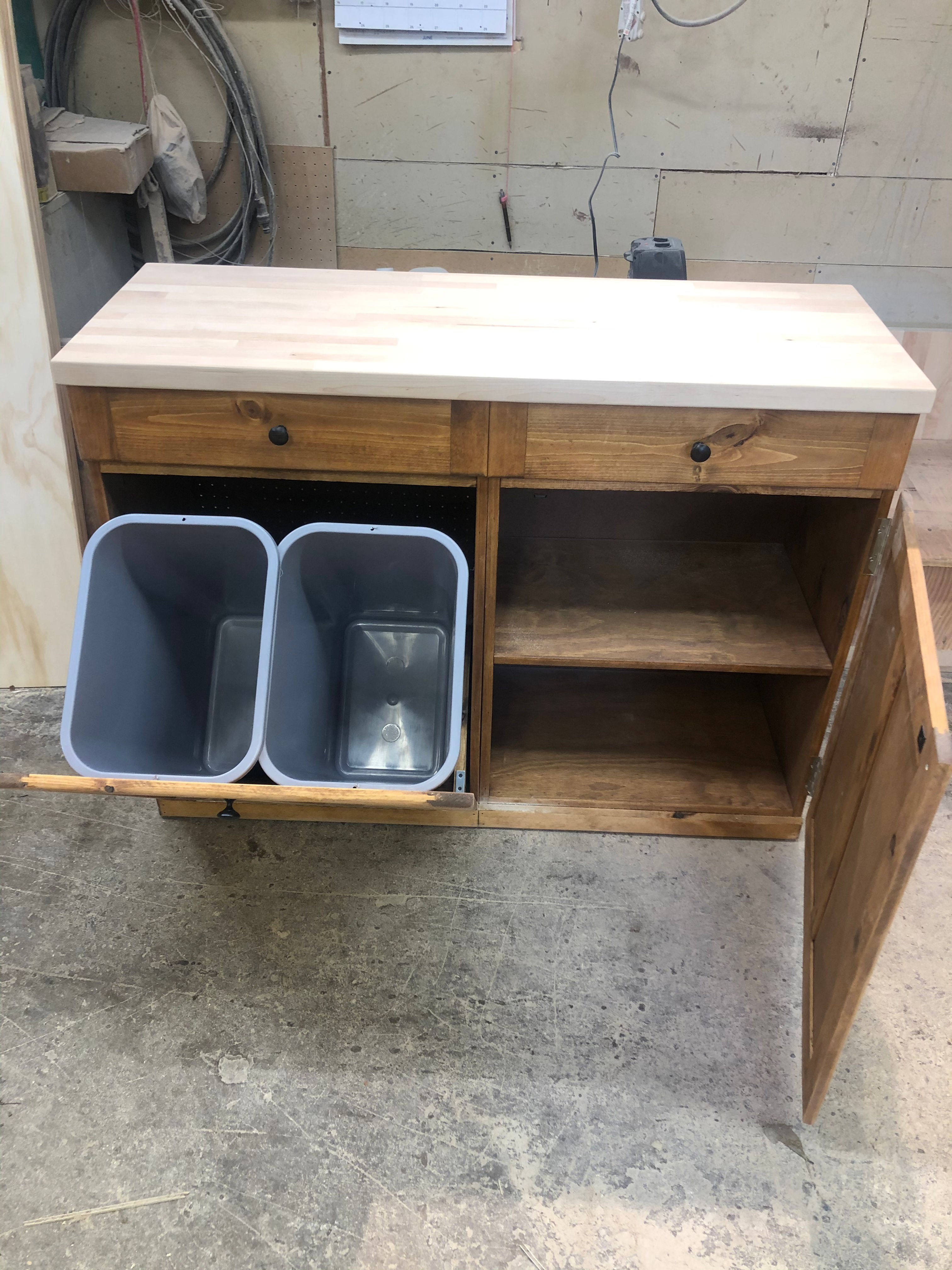 Pine Double With Large Side Cabinet and Drawers With Butcher Block Top