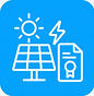 Ícone de sistema fotovoltaico com painel solar, sol, raio e documento