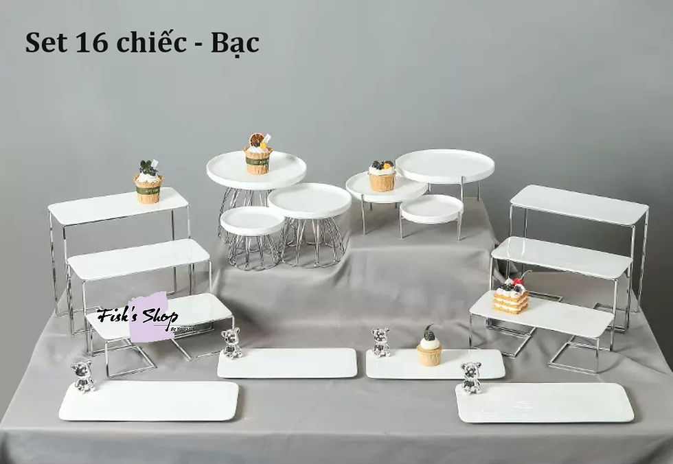 Thumbnail: Khay đựng bánh sinh nhật, điểm tâm set kim loại sứ