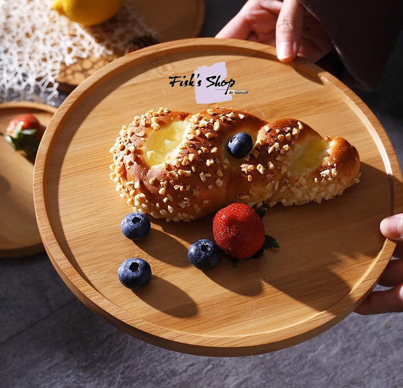 Hình thu nhỏ: Khay đựng bánh sinh nhật, điểm tâm đĩa trúc kèm nắp kính trong suốt