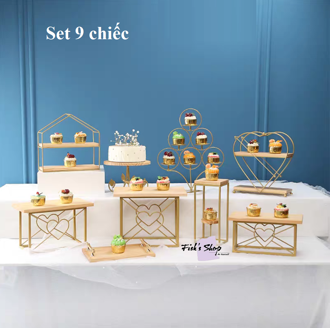 Khay đựng bánh sinh nhật, điểm tâm set khối gỗ