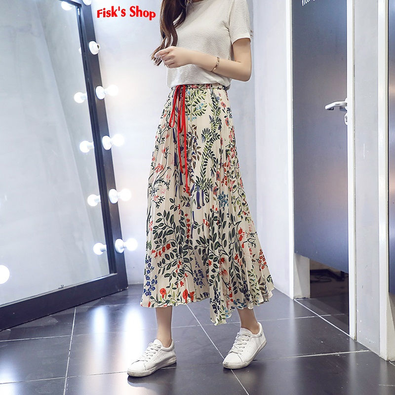 Thumbnail: Chân váy xếp li hoa lá dáng dài