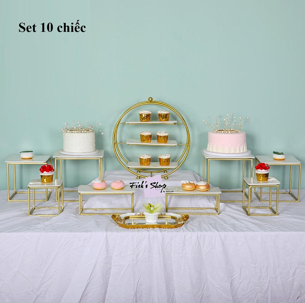 Hình thu nhỏ: Khay đựng bánh sinh nhật, điểm tâm set Gold đĩa sứ