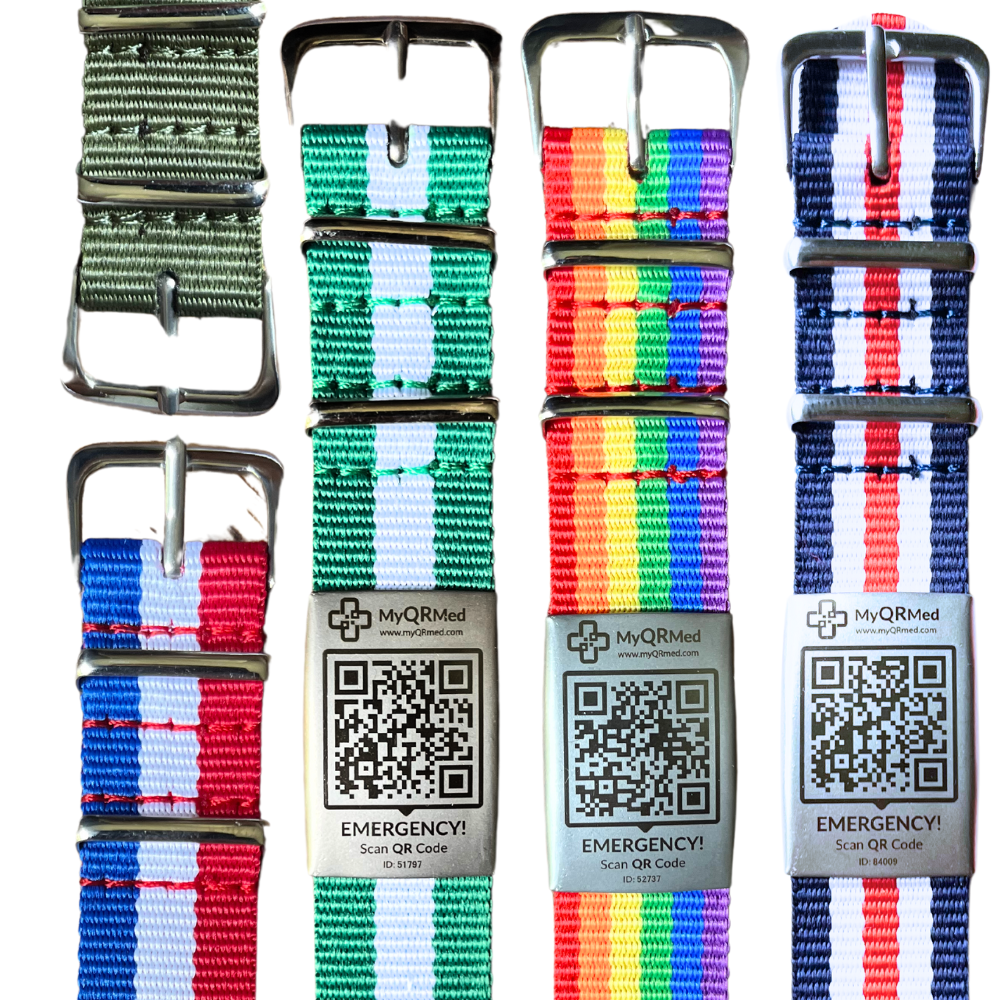 MyQRMed Fabric Medical Alert Bracelet | QR Code Medical ID, Adjustable Buckle