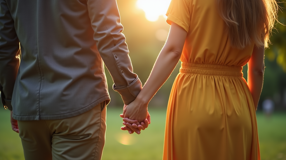 Close-up view of a couple holding hands in a park