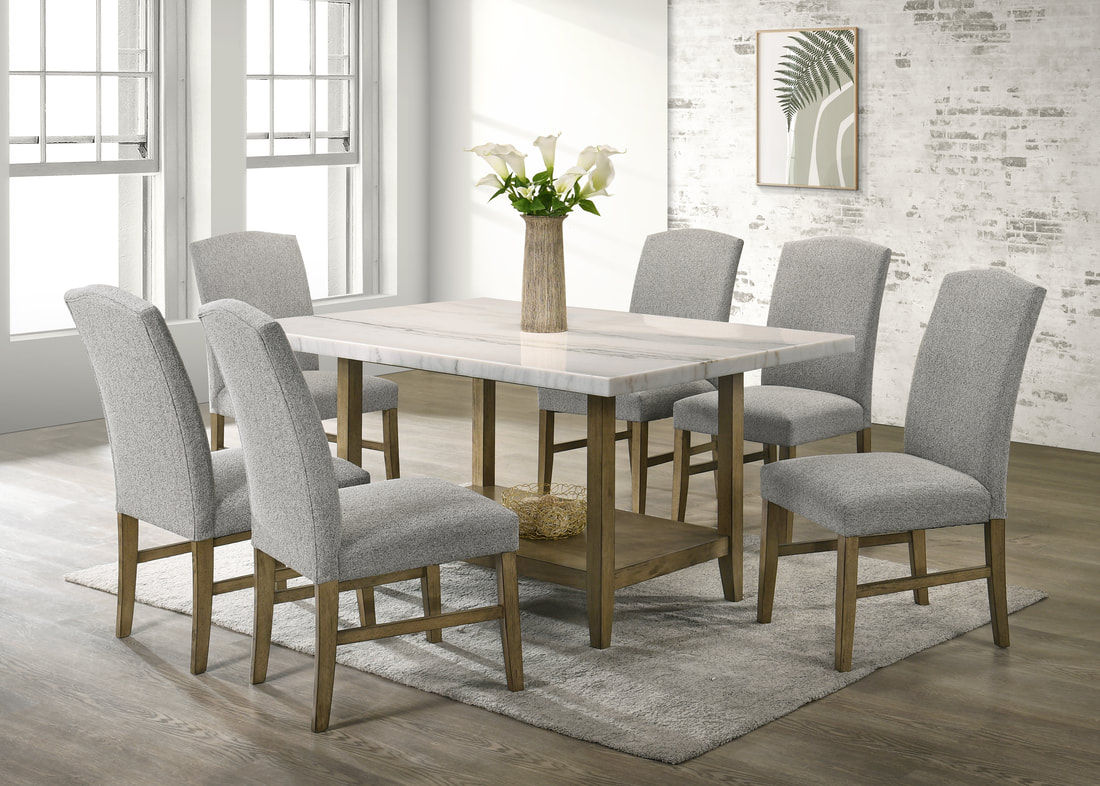 Lola - (GENUINE MARBLE) Table & 6-Chairs