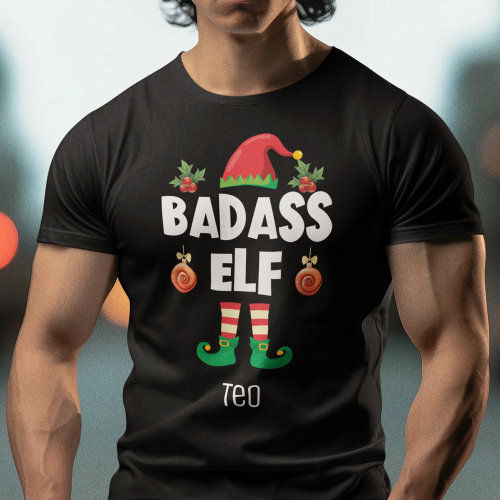 Badass elf family matching christmas with name T-Shirt