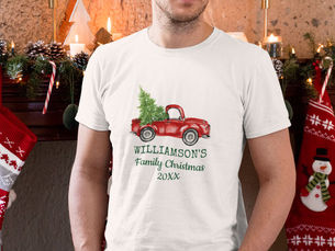 Hot Deals! Family Christmas Vintage Red Truck Personalized T-Shirt