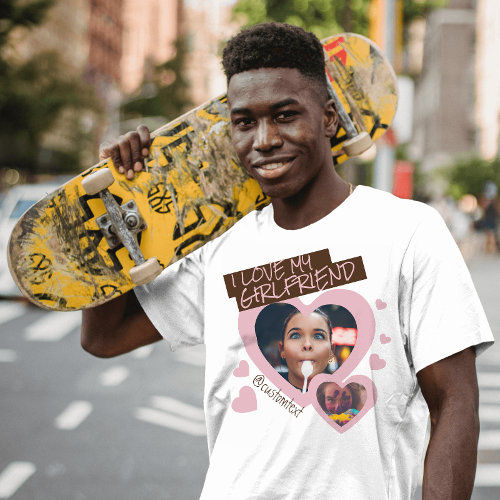 I love my Girlfriend pink brown photo text y2k T-Shirt