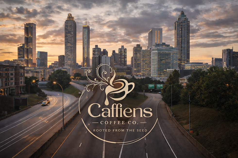 Atlanta sunset with Caffiens Coffee Co. logo.png