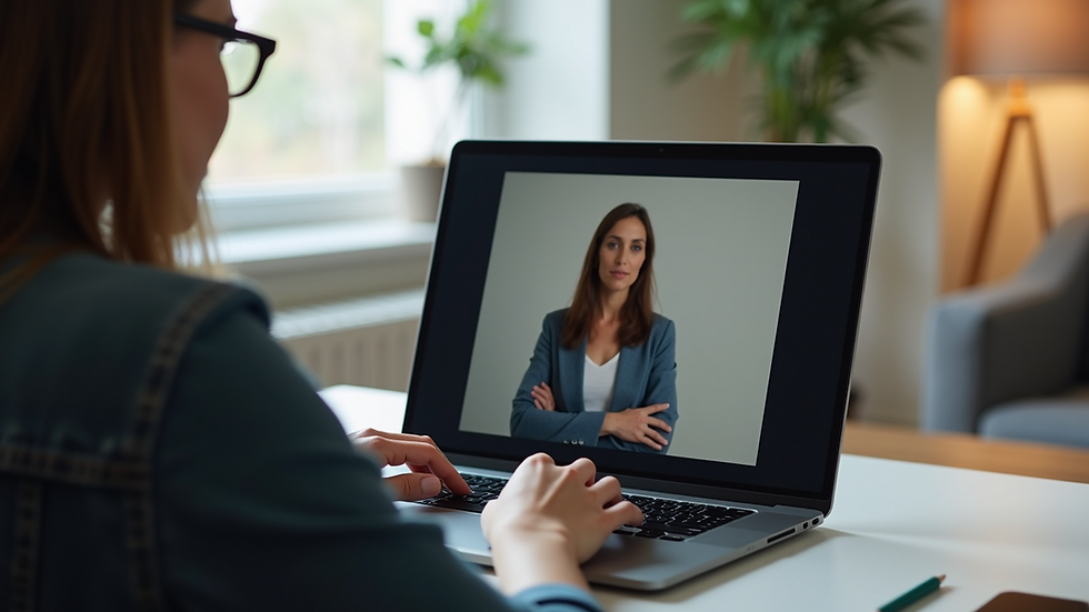 Close-up view of a laptop screen showing an online therapy session in progress