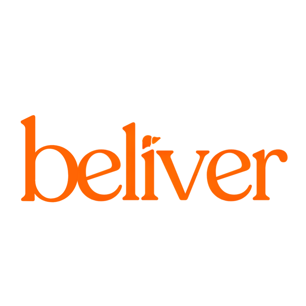 Orange "beliver" text logo on background for company branding.