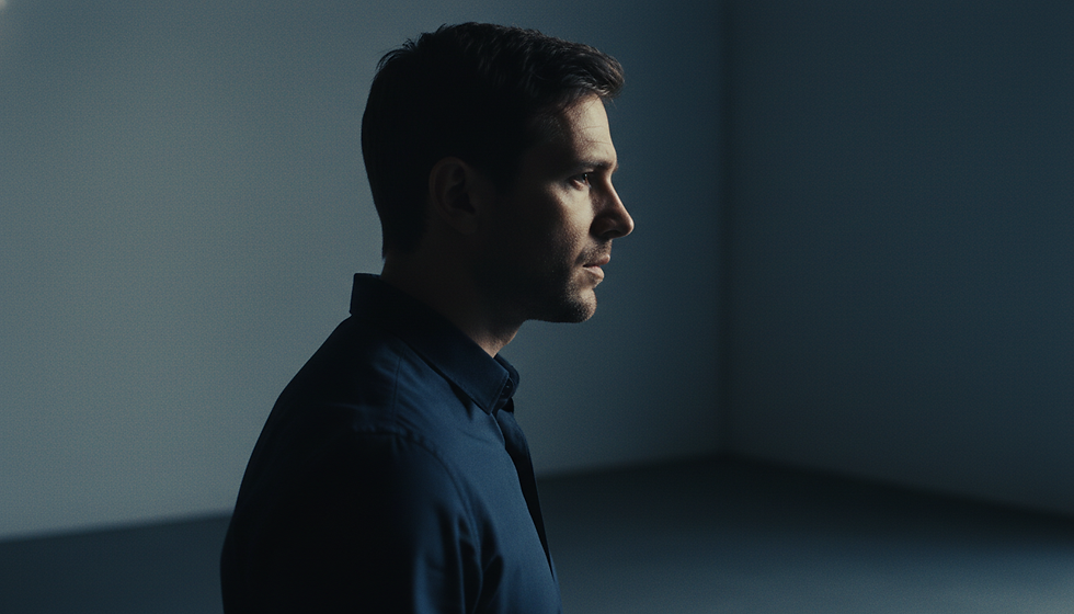 Man suppressing emotions reflecting mental health stigma