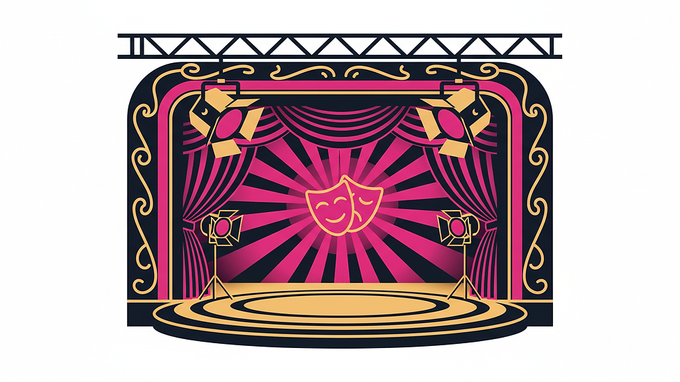 Eye-level view of a cozy theater stage with lighting equipment