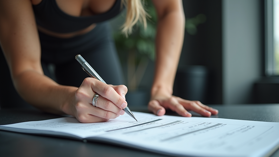 Close-up view of a fitness coach creating a workout plan