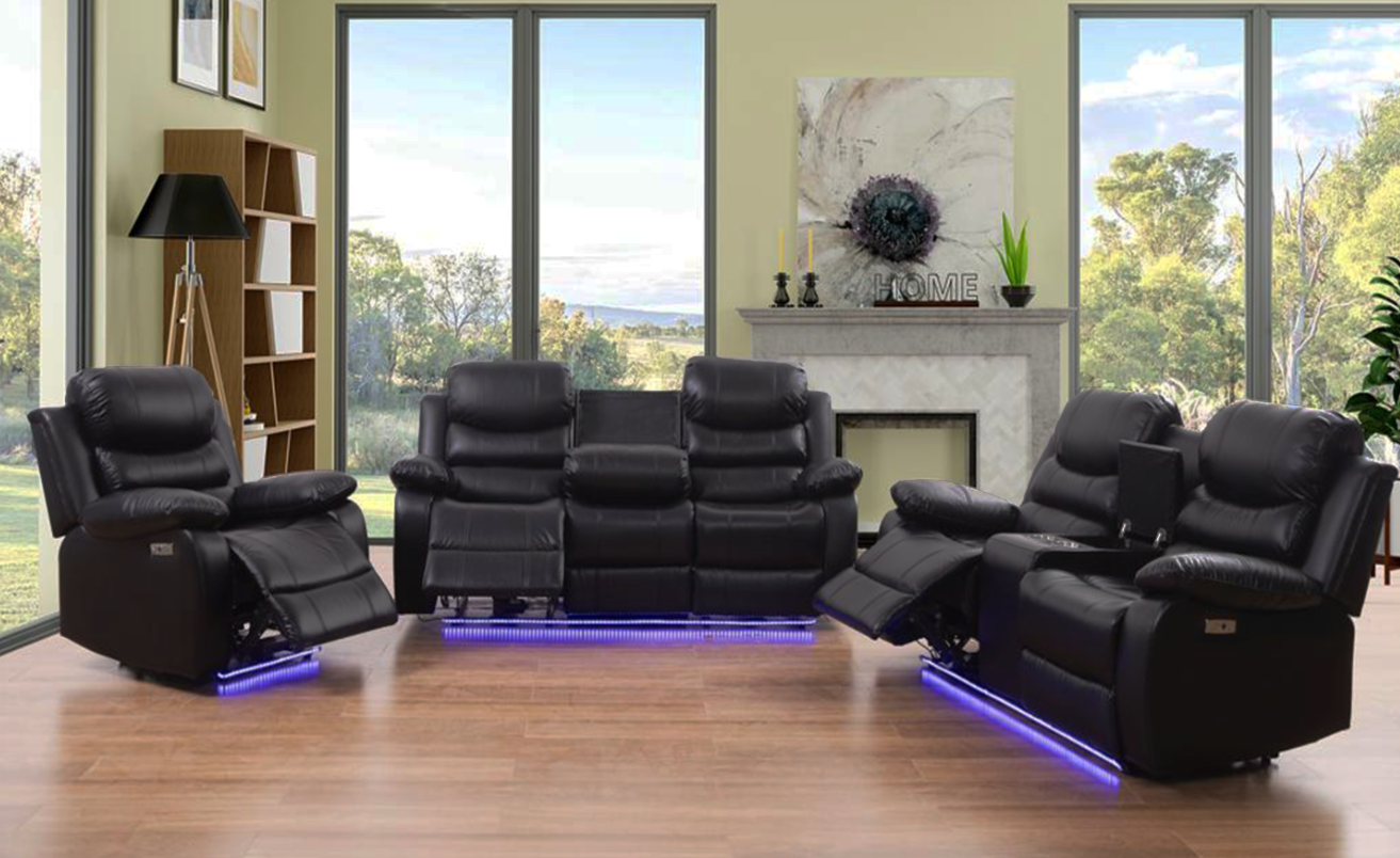 MONACC-Power  Recliner Sofa Black Leather