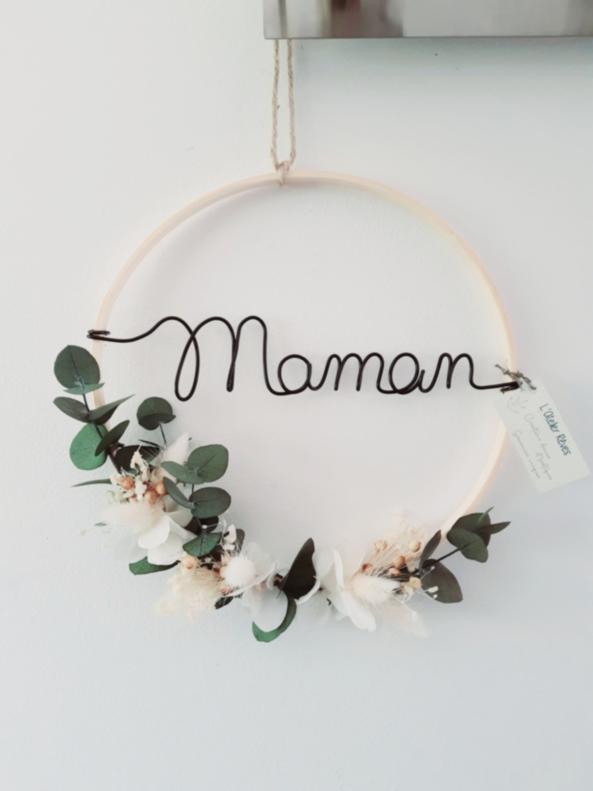 Couronne filaire "Maman" et fleurs séchées