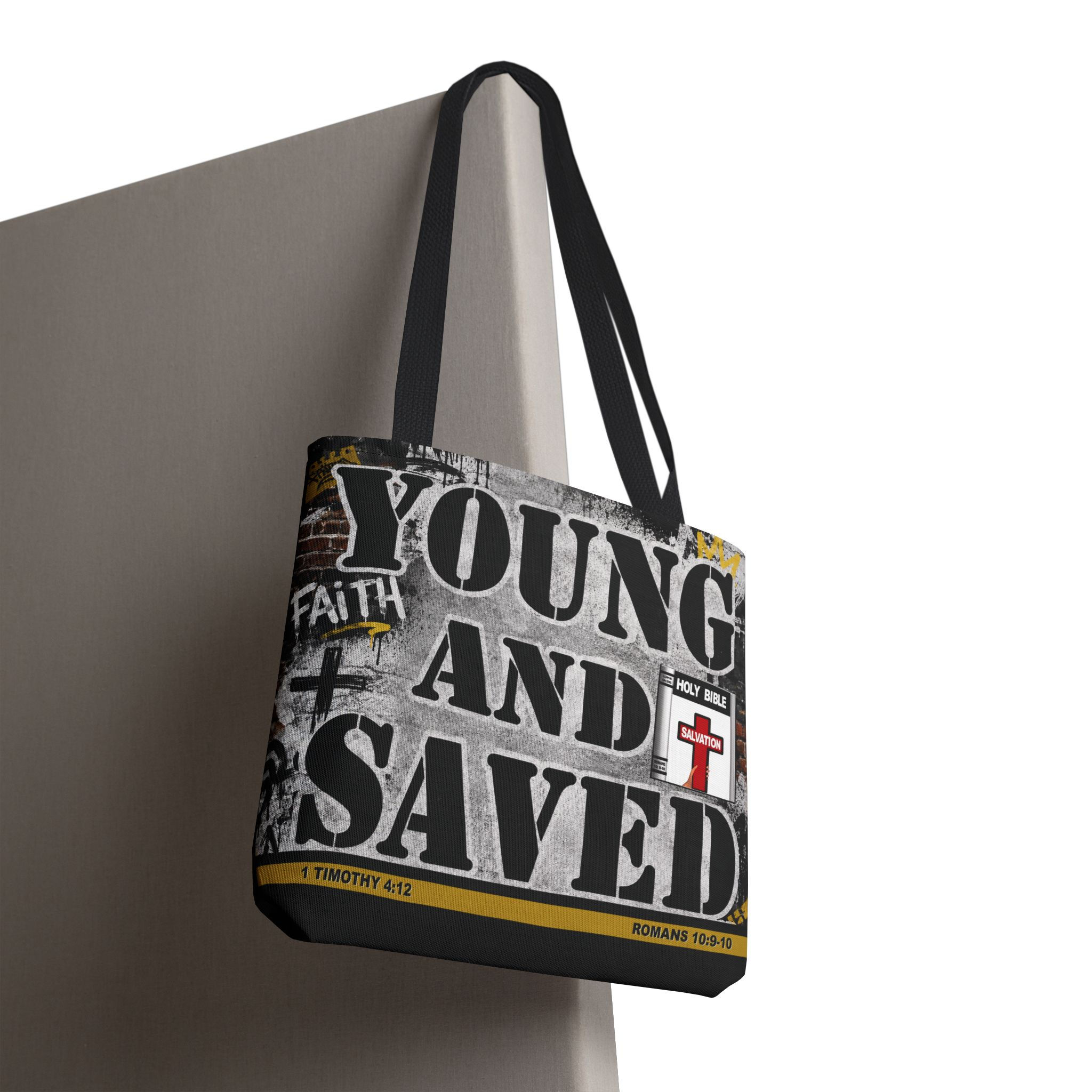 Young and Saved Christian Tote Bag