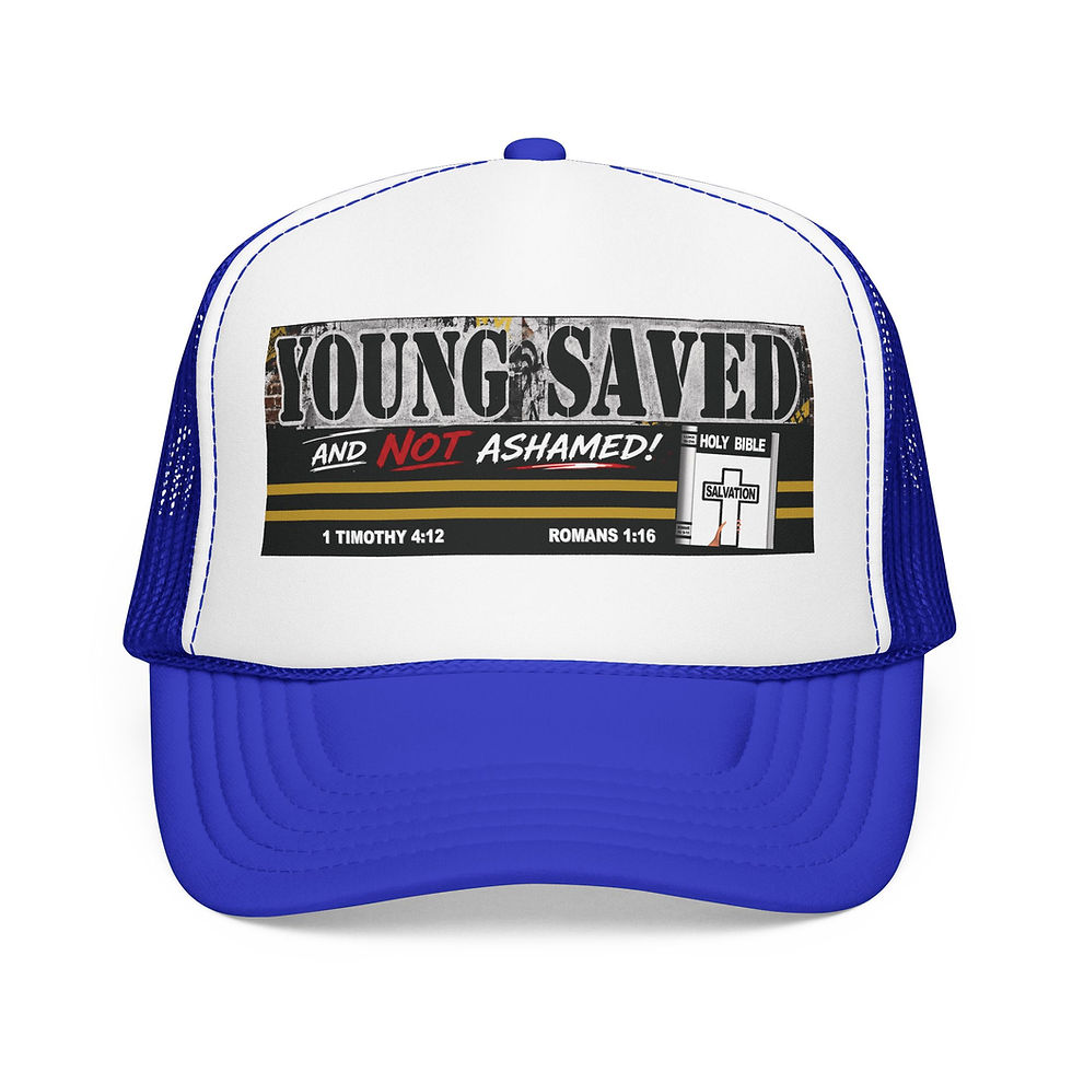 Thumbnail: Young - Saved and Not Ashamed Trucker Hat Christian Foam Cap