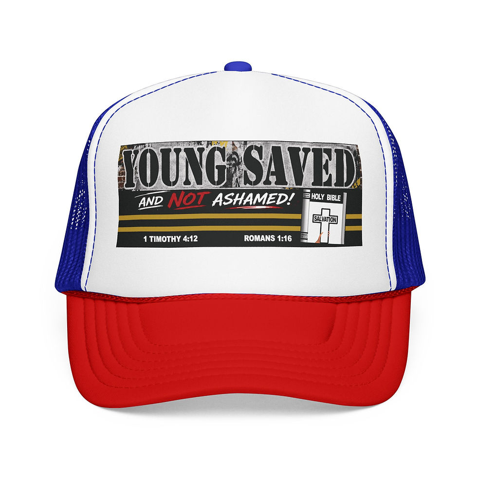 Thumbnail: Young - Saved and Not Ashamed Trucker Hat Christian Foam Cap