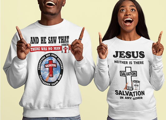 Neither is there salvation in ny other has a faith-forward message with vintage-inspired typography and a minimalist illustration.