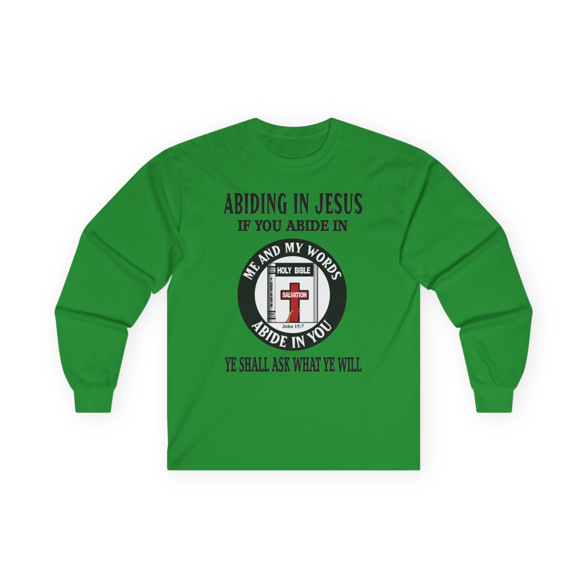 Abiding in Jesus Christian Long Sleeve Tee Scripture Cross Design