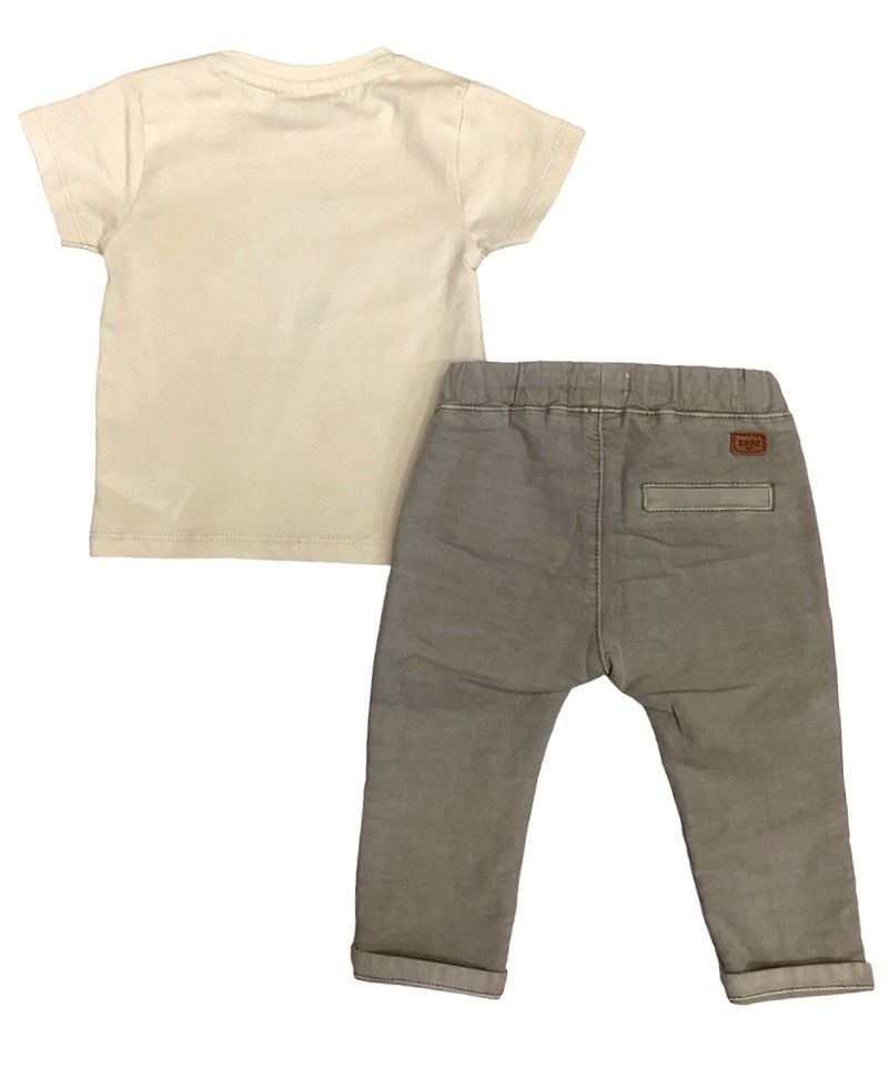 Βρεφικό σετ babyface εκρου μπλούζα t shirt και γκρι παντελόνι για αγόρια | MielKids.gr