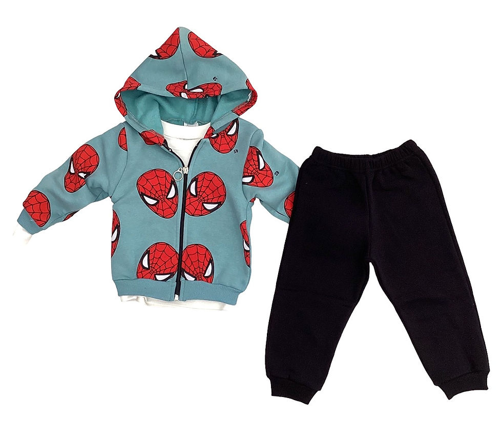Παιδικό σετ φόρμας φούτερ με ζακέτα και μακριμάνικη μπλούζα σετ spiderman σε χρώμα βεραμάν εκρού μαύρο για αγόρια 3τμχ | Mie