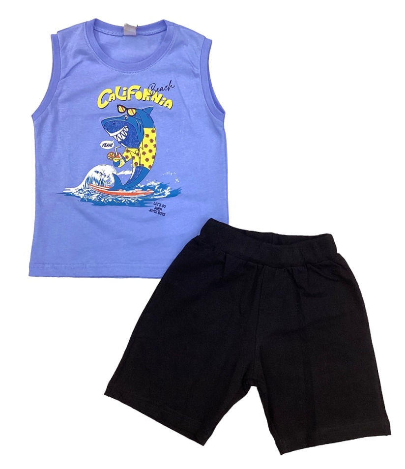 Παιδικό σετ μακό με αμάνικο t shirt με τύπωμα και βερμούδα για αγόρια | MielKids.gr