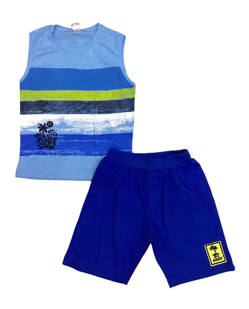 Παιδικό σετ μακό Joyce με σιέλ αμάνικη μπλούζα και ρουά βερμούδα για αγόρια No 1-5 | MielKids.gr