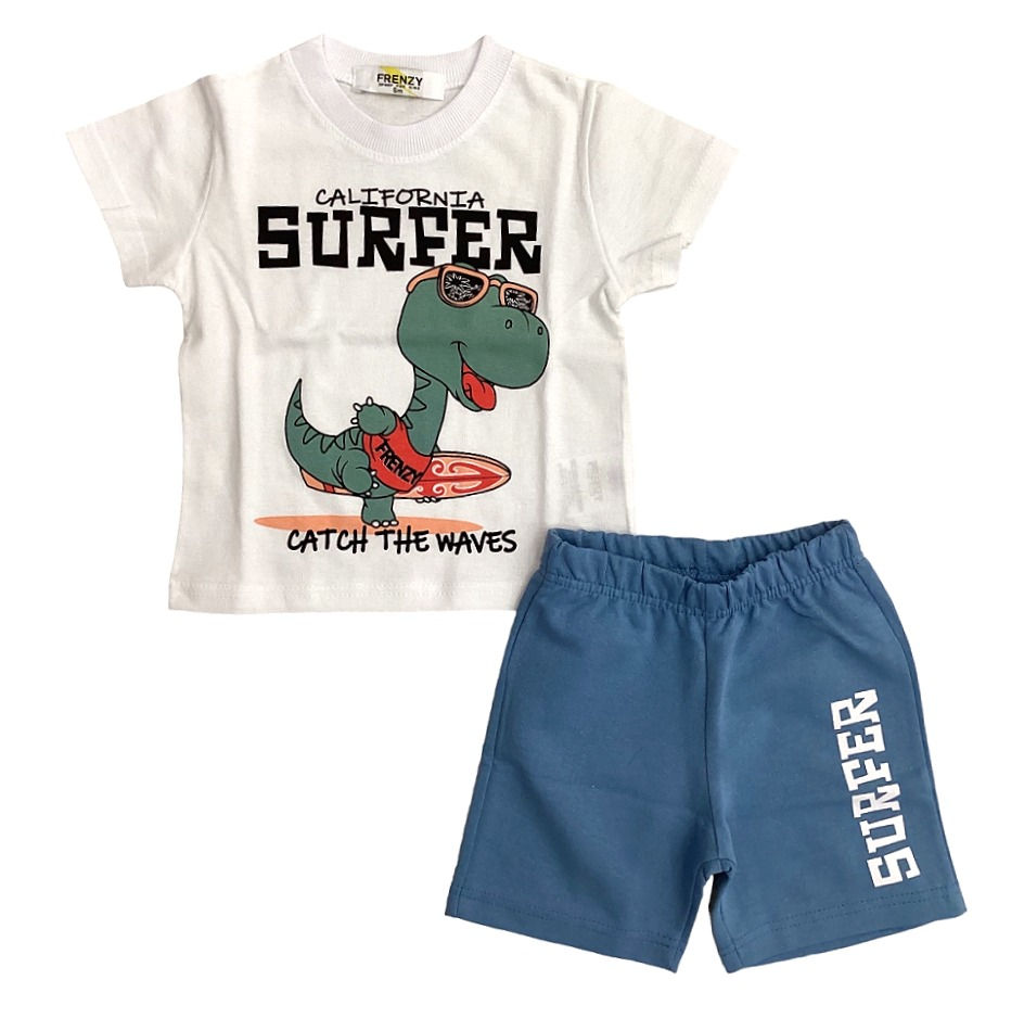 Βρεφικό σετ μακό BABYLON με λευκό t shirt και ραφ βερμούδα για αγόρια | MielKids.gr